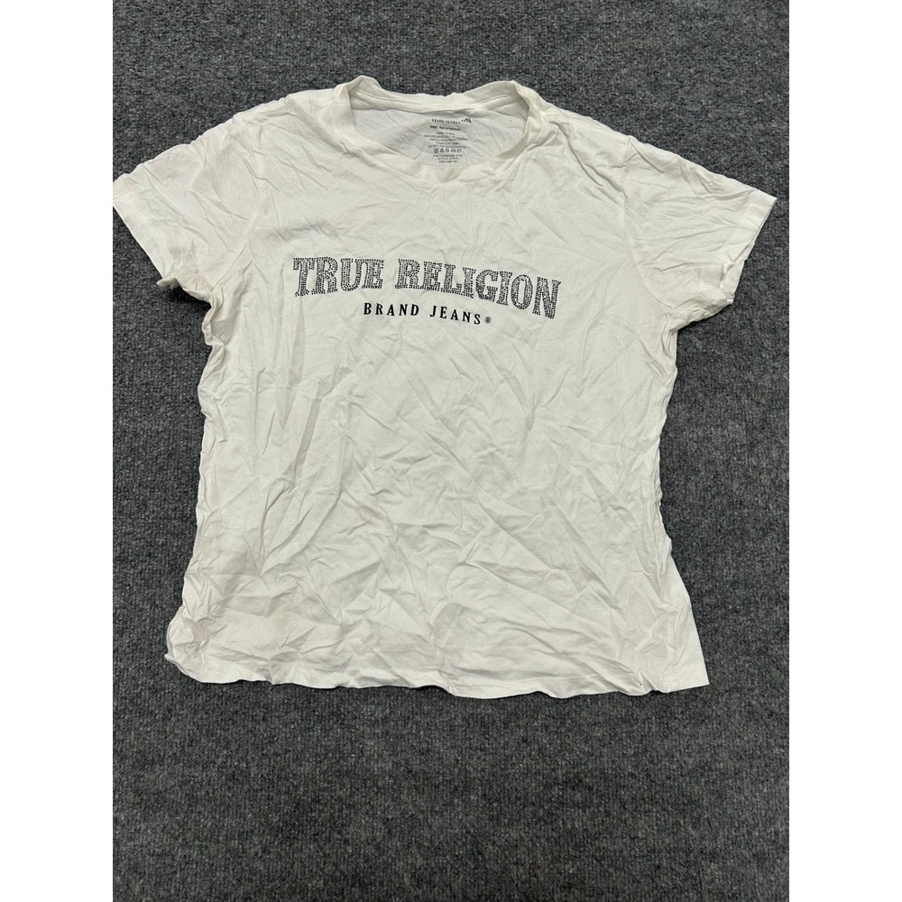 True Religion T-Shirt Womens Size XL White Cotton Graphic Logo Short Sleeve